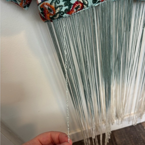 Zara Light Green Embroidered Fringe Kimono - Picture 12 of 14